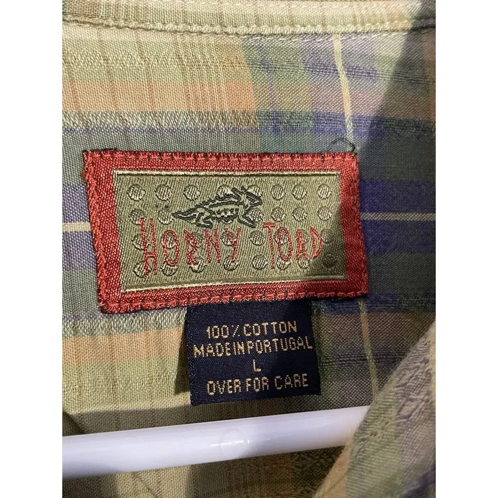 Horny Toad Men's Short-Sleeved Button-Down Shirt‎ Size L Plaid Logo